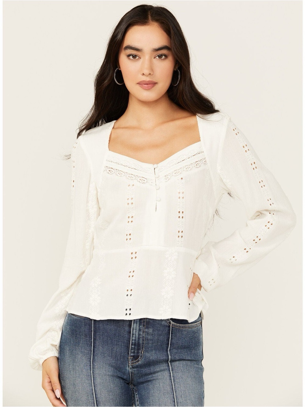 Idyllwind Women's Teel Eyelet Keyhole Blouse Western Boho Lace XL